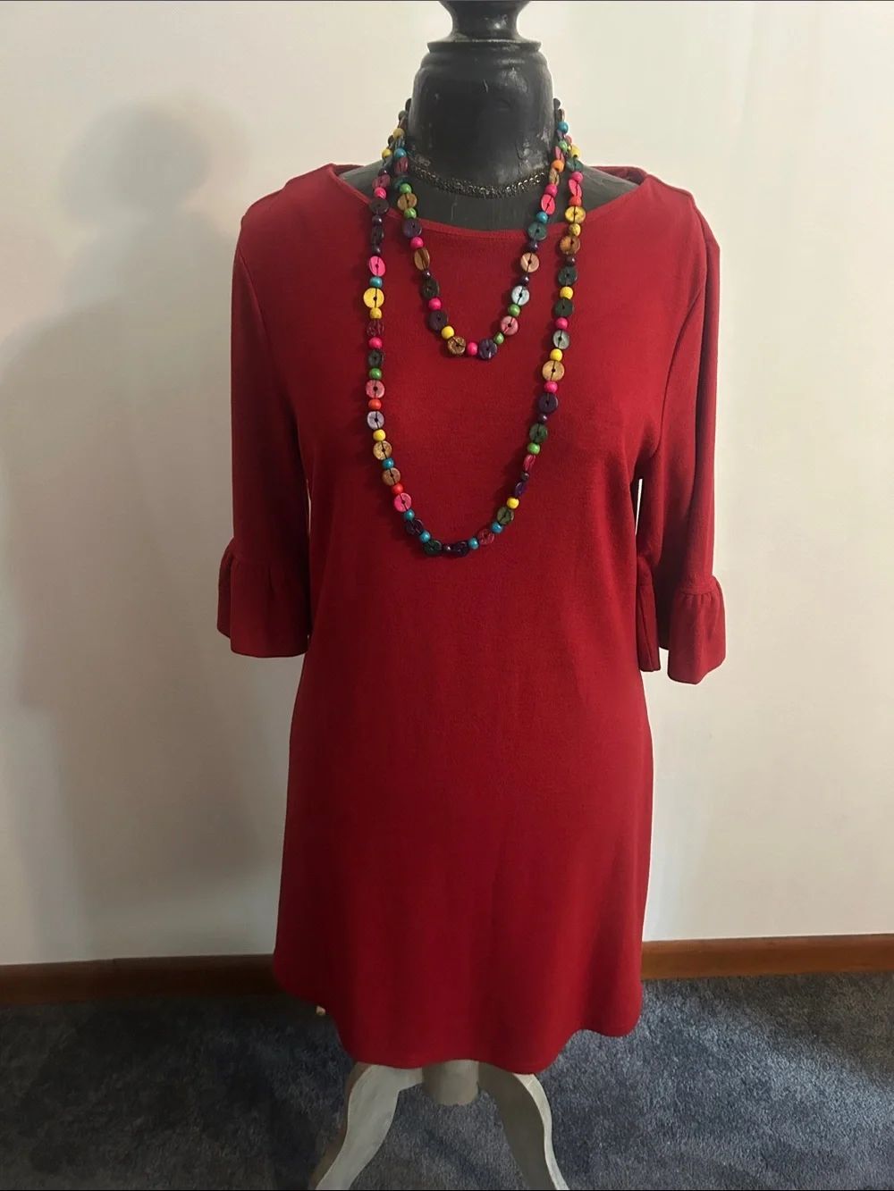 Aryeh Classic Red Shift Dress with bell Sleeves